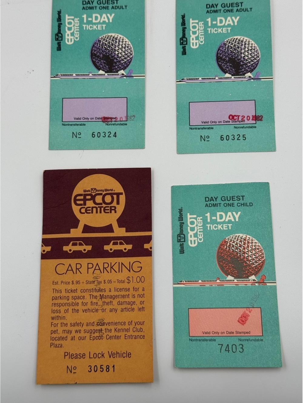 1982 EPCOT Center Opening Month Tickets Oct 20 Disney World Vintage Lot